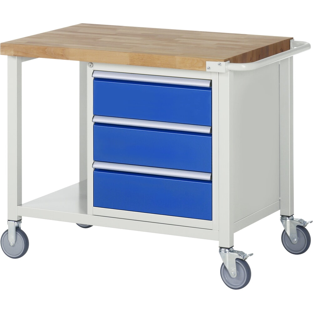 Productafbeelding nr. 1: Mobiele werkbank RAU serie 8000, 1 legbord, hxbxd 880-1.080 x 1.000 x 700 mm, 3 x voor 100% uittrekbare lades, 3 x 180 mm, draagvermogen lade 100 kg