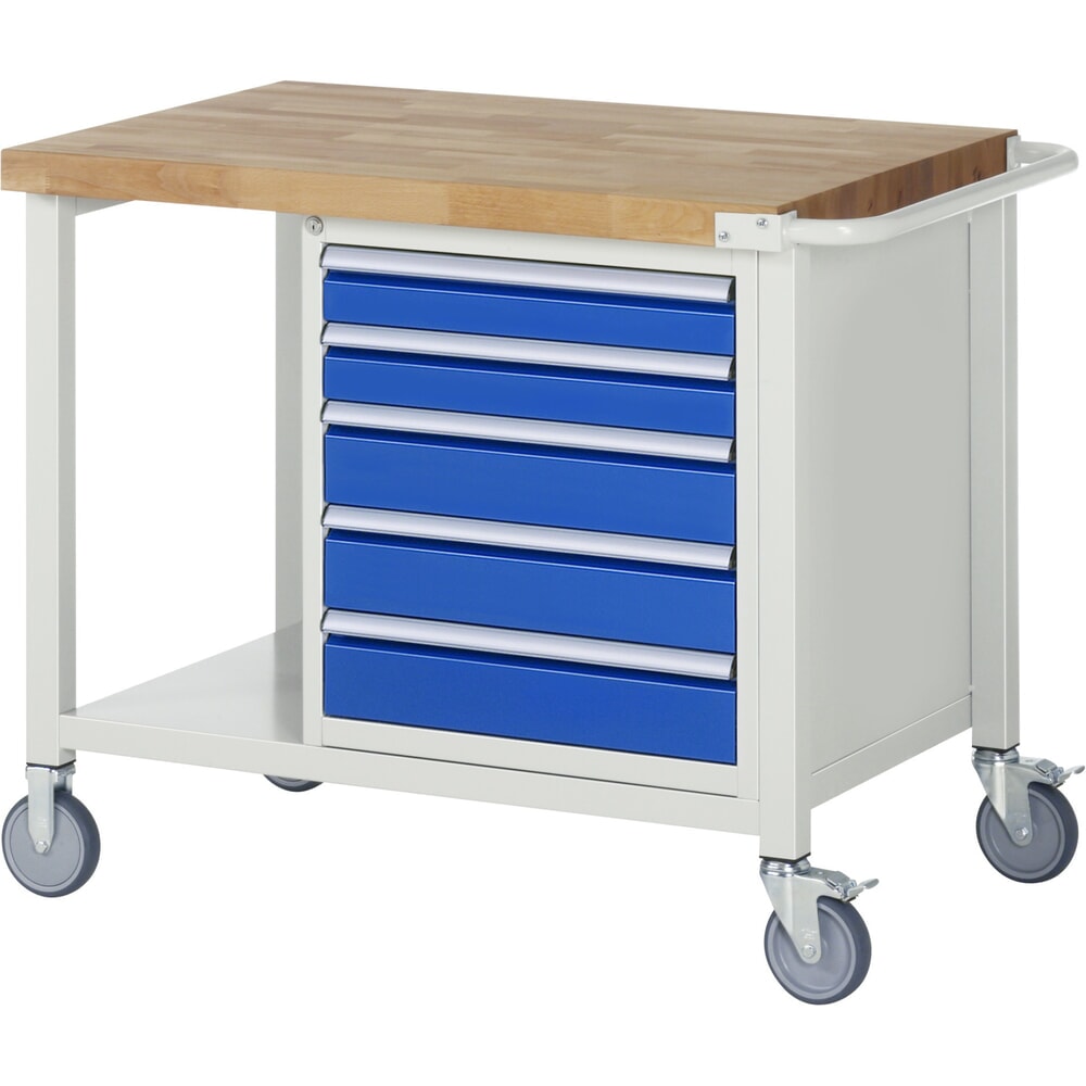 Productafbeelding nr. 1: Mobiele werkbank RAU serie 8000, 1 legbord, hxbxd 880 x 1.000 x 700 mm, 5 x voor 100% uittrekbare lades, draagvermogen lade 100 kg