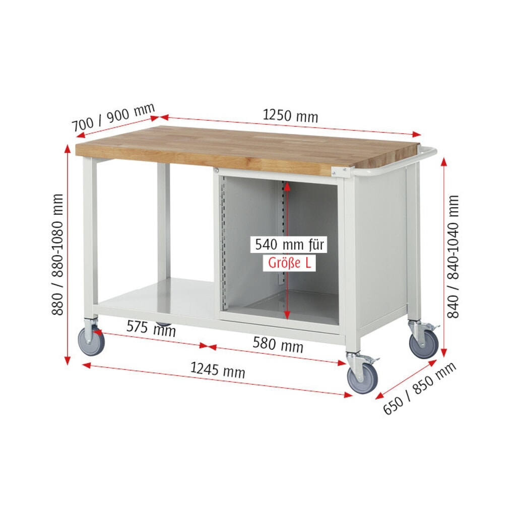 Productafbeelding nr. 6: Mobiele werkbank RAU serie 8000, 1 legbord, hxbxd 880 x 1.250 x 900 mm, 5 x voor 100% uittrekbare lades, draagvermogen lade 100 kg