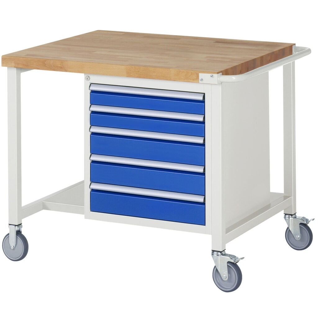 Product afbeelding: Mobiele werkbank RAU serie 8000, 1 legbord, hxbxd 880 x 1.000 x 900 mm, 5 x voor 100% uittrekbare lades, draagvermogen lade 100 kg