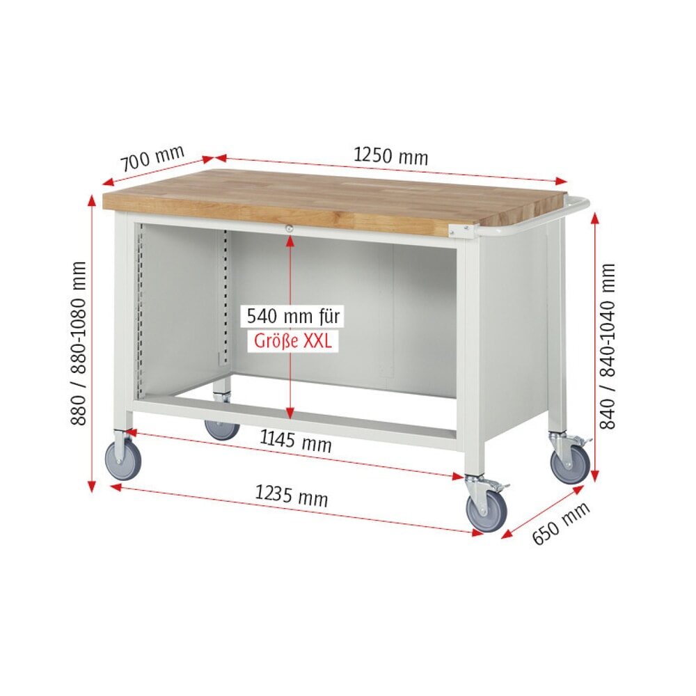Productafbeelding nr. 7: Mobiele werkbank RAU serie 8000, hxbxd 880-1.080 x 1.250 x 700 mm, 4 x voor 90% uittrekbare lades, 2 x 120, 2 x 150 mm, draagvermogen lade 50 kg