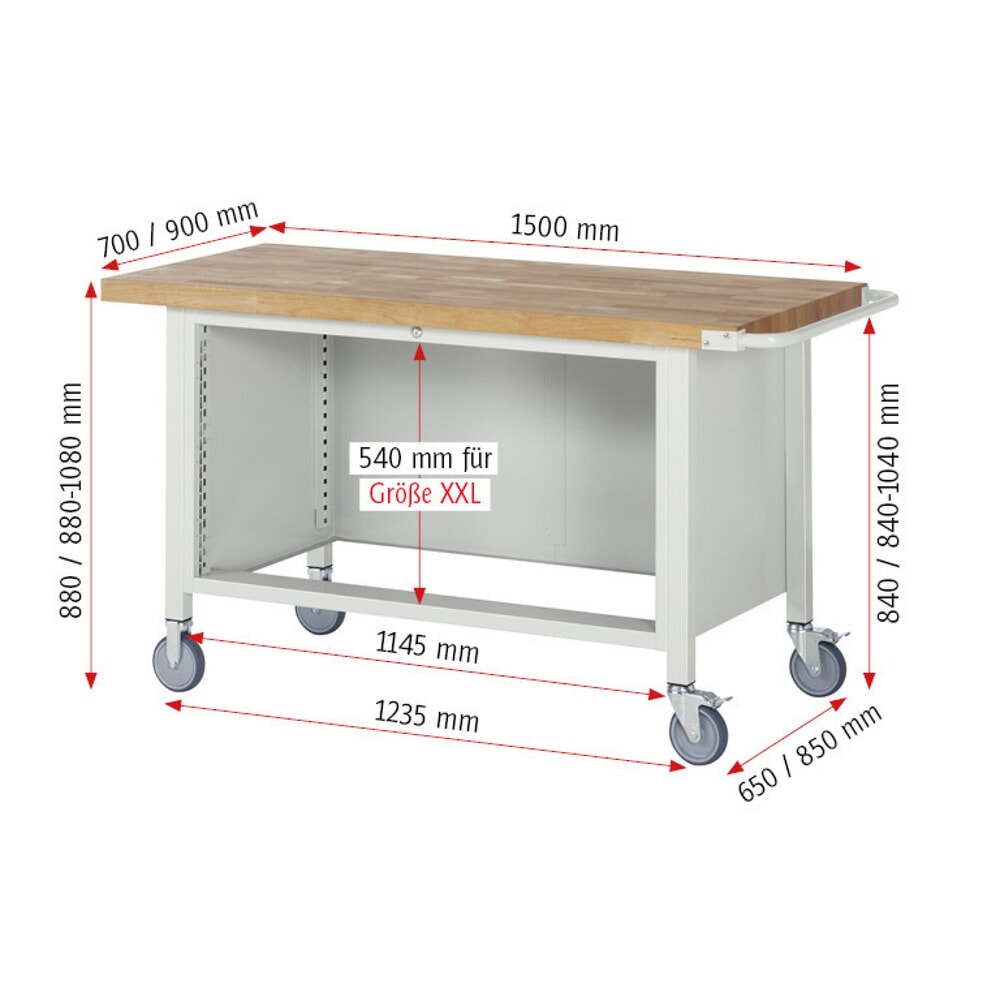 Productafbeelding nr. 7: Mobiele werkbank RAU serie 8000, hxbxd 880-1.080 x 1.500 x 700 mm, 4 x voor 90% uittrekbare lades, 2 x 120, 2 x 150 mm, draagvermogen lade 50 kg