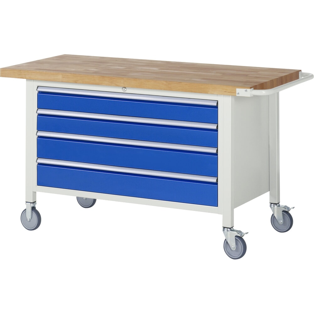 Product afbeelding: Mobiele werkbank RAU serie 8000, hxbxd 880-1.080 x 1.500 x 700 mm, 4 x voor 90% uittrekbare lades, 2 x 120, 2 x 150 mm, draagvermogen lade 50 kg