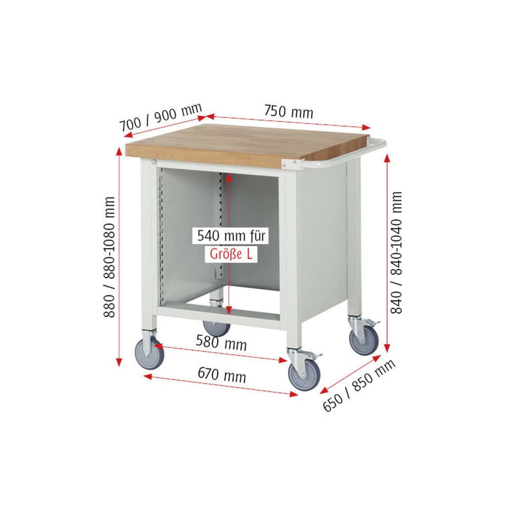 Productafbeelding nr. 9: Mobiele werkbank RAU serie 8000, 1 kast, 1 deur, hxbxd 880-1.080 x 750 x 700 mm, 1 lade 1 x 180 mm