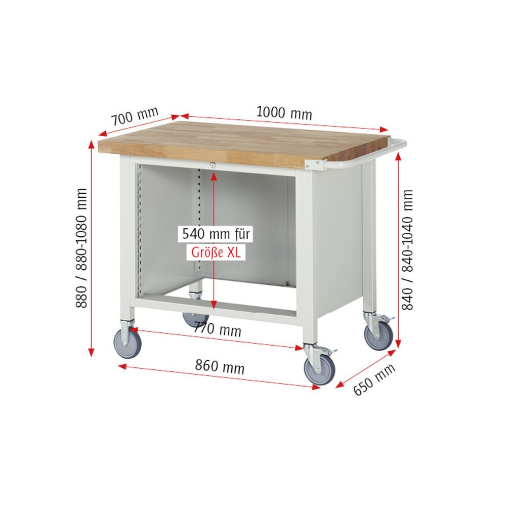 Productafbeelding nr. 6: Mobiele werkbank RAU serie 8000, hxbxd 880 x 1.000 x 700 mm, 2 x voor 90% uittrekbare lades, 2 x 270 mm, draagvermogen lade 75 kg