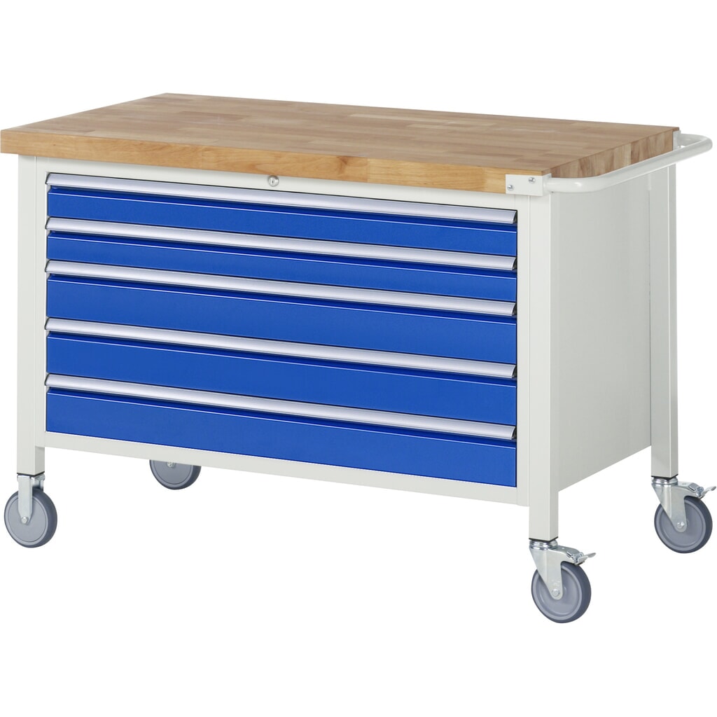 Product afbeelding: Mobiele werkbank RAU serie 8000, hxbxd 880 x 1.250 x 700 mm, 5 x voor 100% uittrekbare lades, draagvermogen lade 50 kg