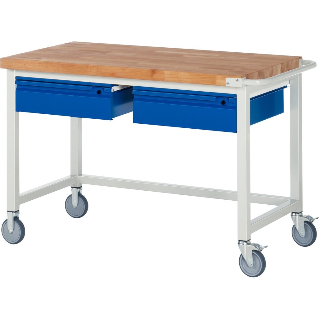 Mobiele werkbank RAU serie 8000, massief beuken werkblad, dikte 40 mm, hxbxd 880 x 1.250 x 700 mm, 2 lades 2 x 150 mm Product afbeelding: Mobiele werkbank RAU serie 8000, massief beuken werkblad, dikte 40 mm, hxbxd 880 x 1.250 x 700 mm, 2 lades 2 x 150 mm