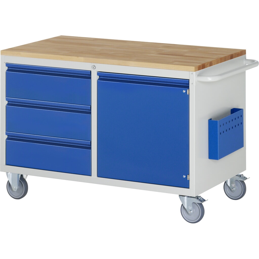 Montagewagen RAU serie 7000, hxbxd 795 x 1.145 x 650 mm, 1 draaideur, 3 deels uittrekbare lades, beuken werkblad Product afbeelding: Montagewagen RAU serie 7000, hxbxd 795 x 1.145 x 650 mm, 1 draaideur, 3 deels uittrekbare lades, beuken werkblad