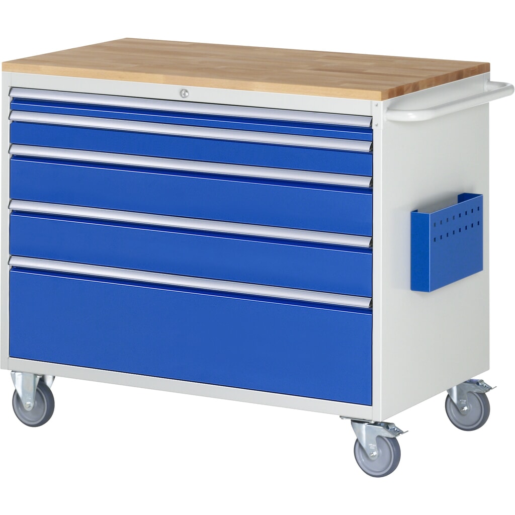 Product afbeelding: RAU gereedschapswagen serie 7000, h x b x d 975 x 1.145 x 650 mm, met 5 lades maat XXL, massief beuken werkblad