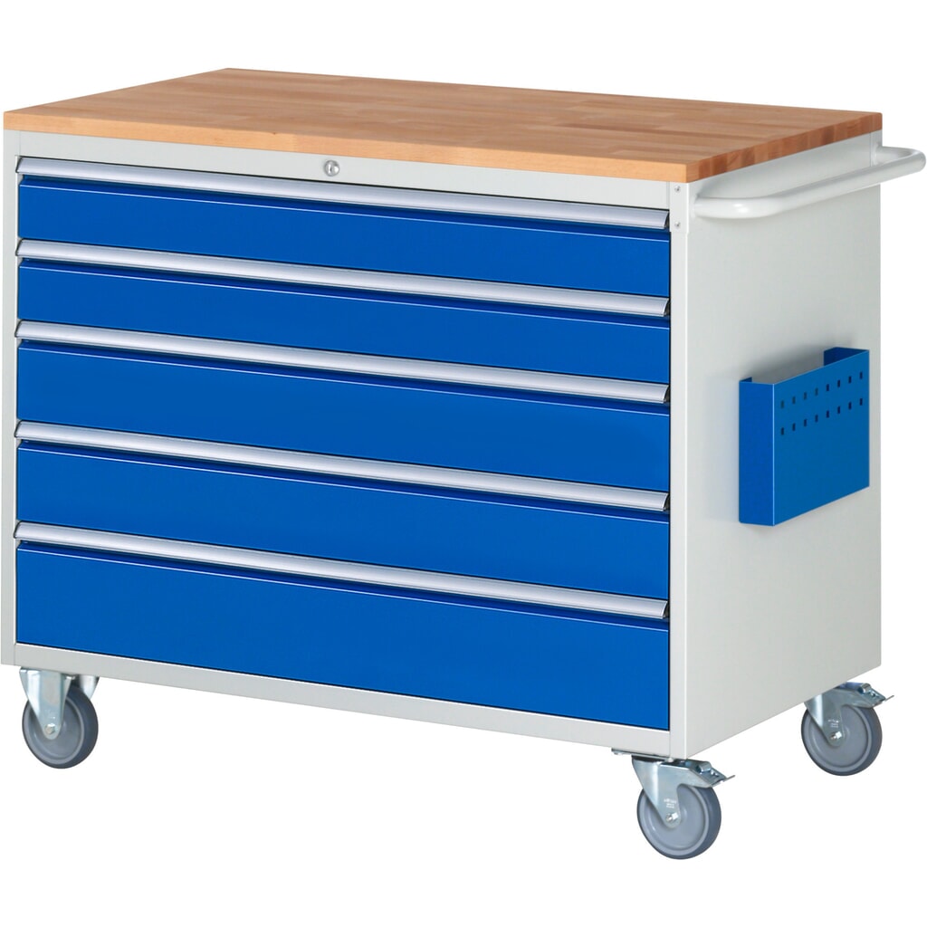 Product afbeelding: RAU gereedschapswagen serie 7000, h x b x d 975 x 1.145 x 650 mm, met 5 lades maat XXL, massief beuken werkblad