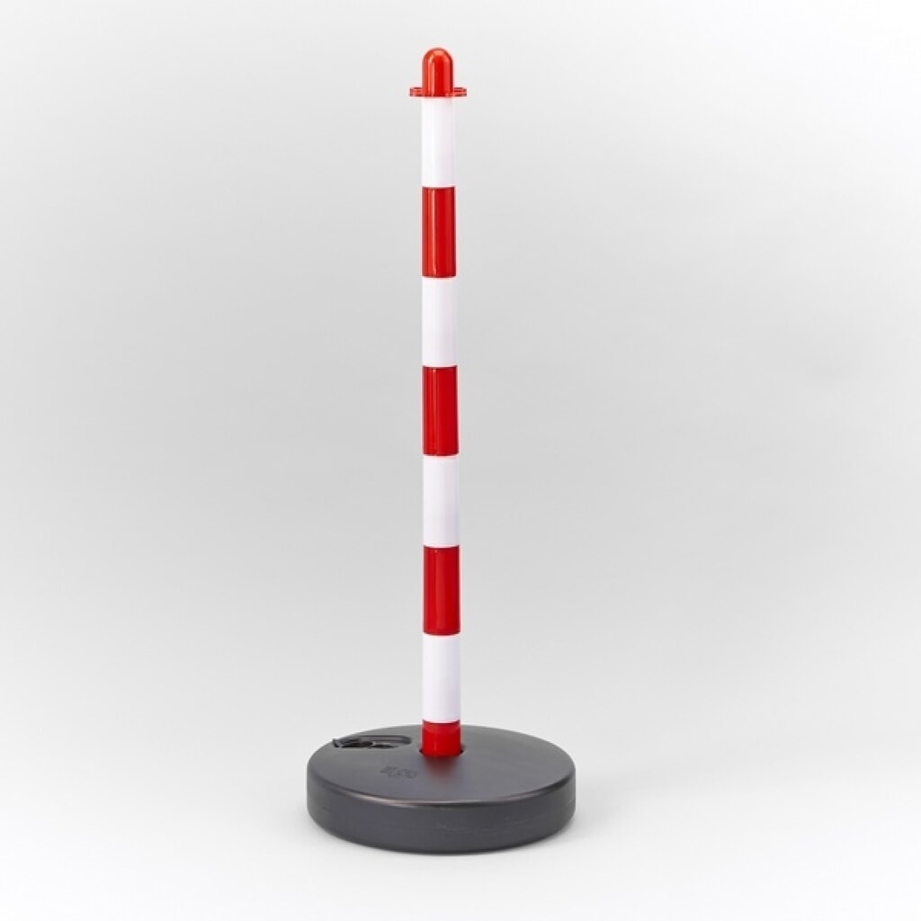 Product afbeelding: MOTTEZ kunststof paal op ronde grondplaat, wit, rood en zwart