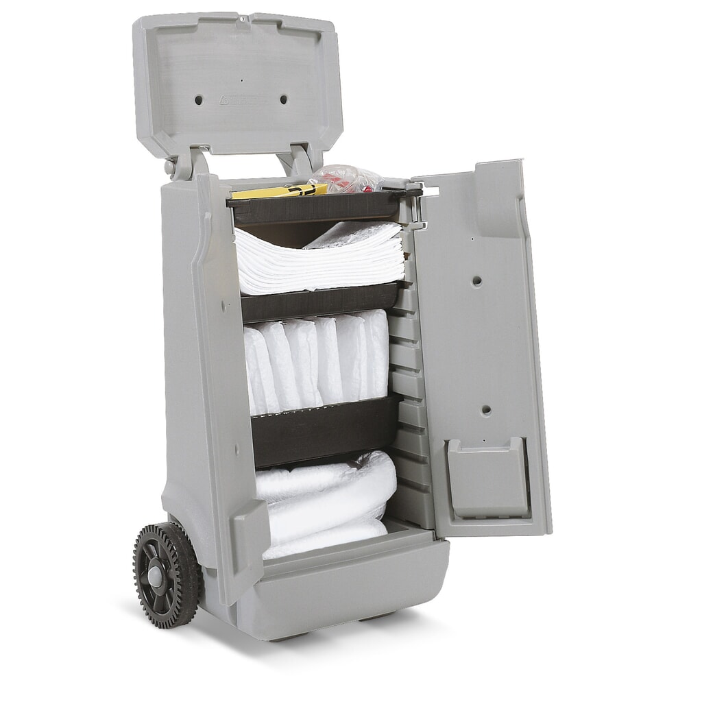 Navulset voor noodpakket in transportwagen, olie, absorptievermogen 45 l Product afbeelding: Navulset voor noodpakket in transportwagen, olie, absorptievermogen 45 l