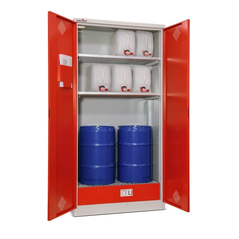 Product afbeelding: Oliekast Steinbock®, 2 in hoogte verstelbare roosterlegborden, 1 lekbak, hxbxd 1950 x 950 x 500 mm