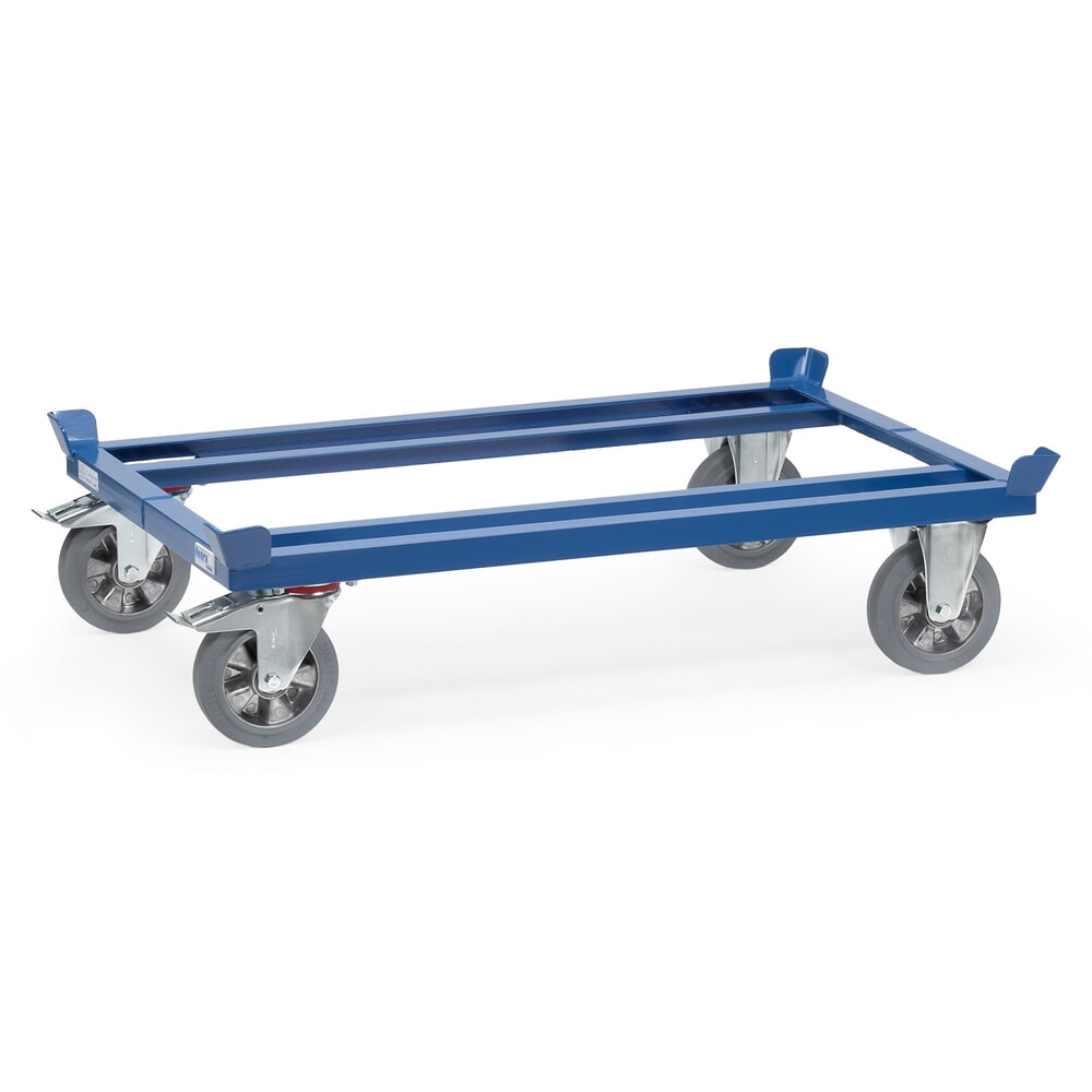 Product afbeelding: Onderstel fetra® met vanghoeken, draagvermogen 1.200 kg, voor pallets 800 x 600 mm, elastische volrubber banden