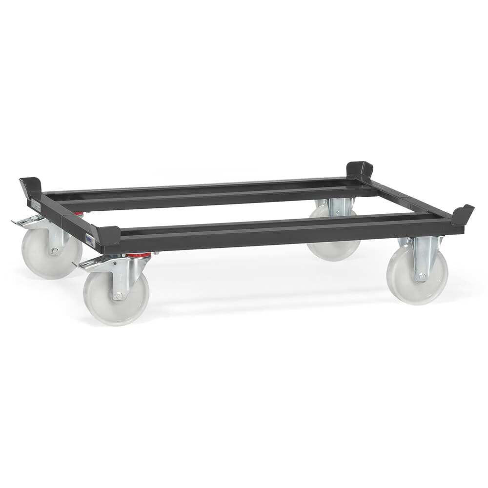 Product afbeelding: Onderstel fetra® met vanghoeken, draagvermogen 1.000 kg, voor pallets 1.200 x 800 mm, polyamide banden, antracietgrijs