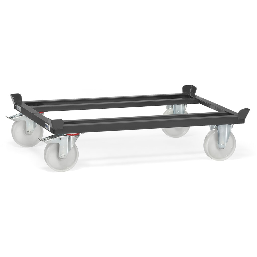 Product afbeelding: Onderstel fetra® met vanghoeken, draagvermogen 1.000 kg, voor pallets 1.200 x 800 mm, polyamide banden, antracietgrijs