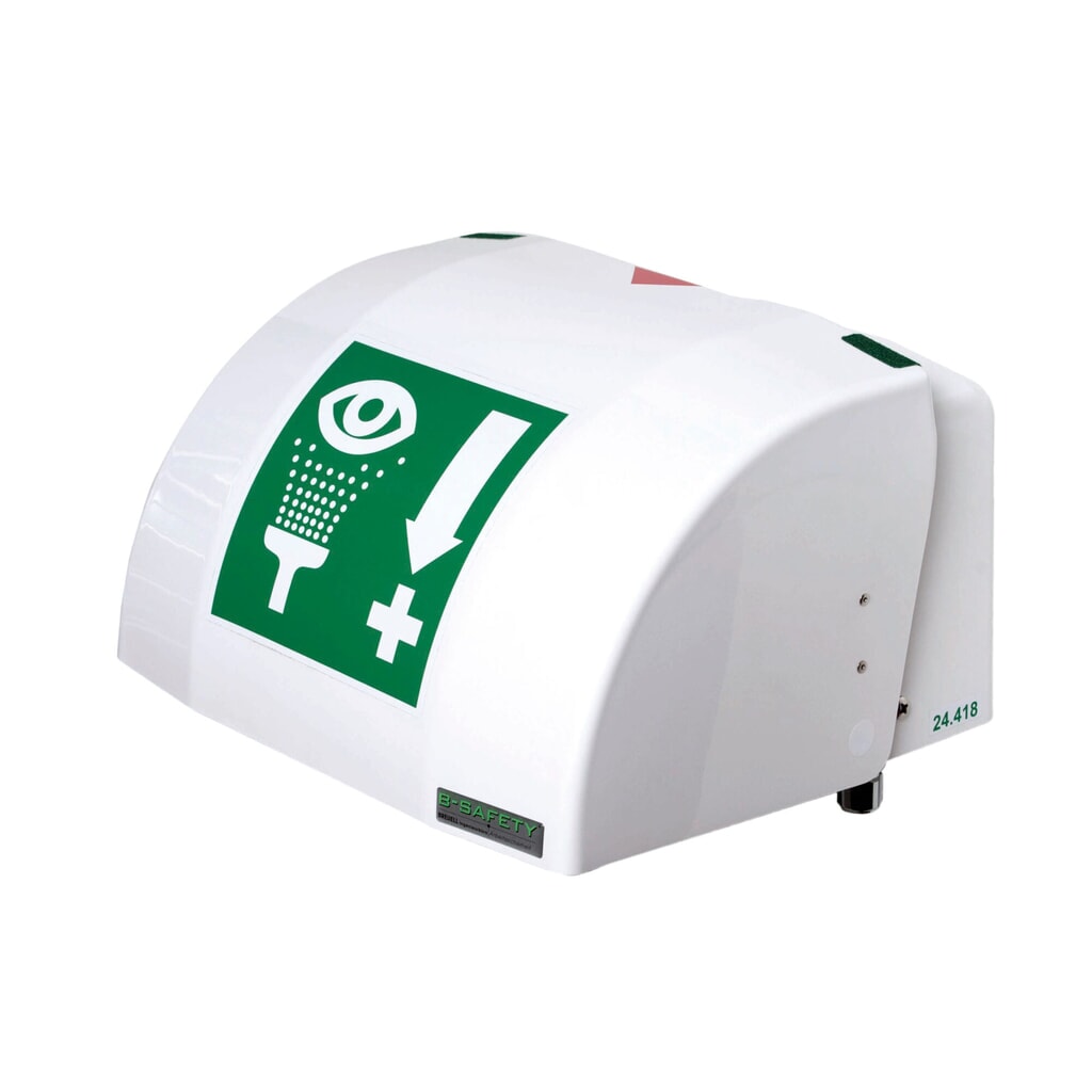 Oog- en gezichtsdouche B-Safety PremiumLine, opvangbak met afdekking, wandmontage Product afbeelding: Oog- en gezichtsdouche B-Safety PremiumLine, opvangbak met afdekking, wandmontage