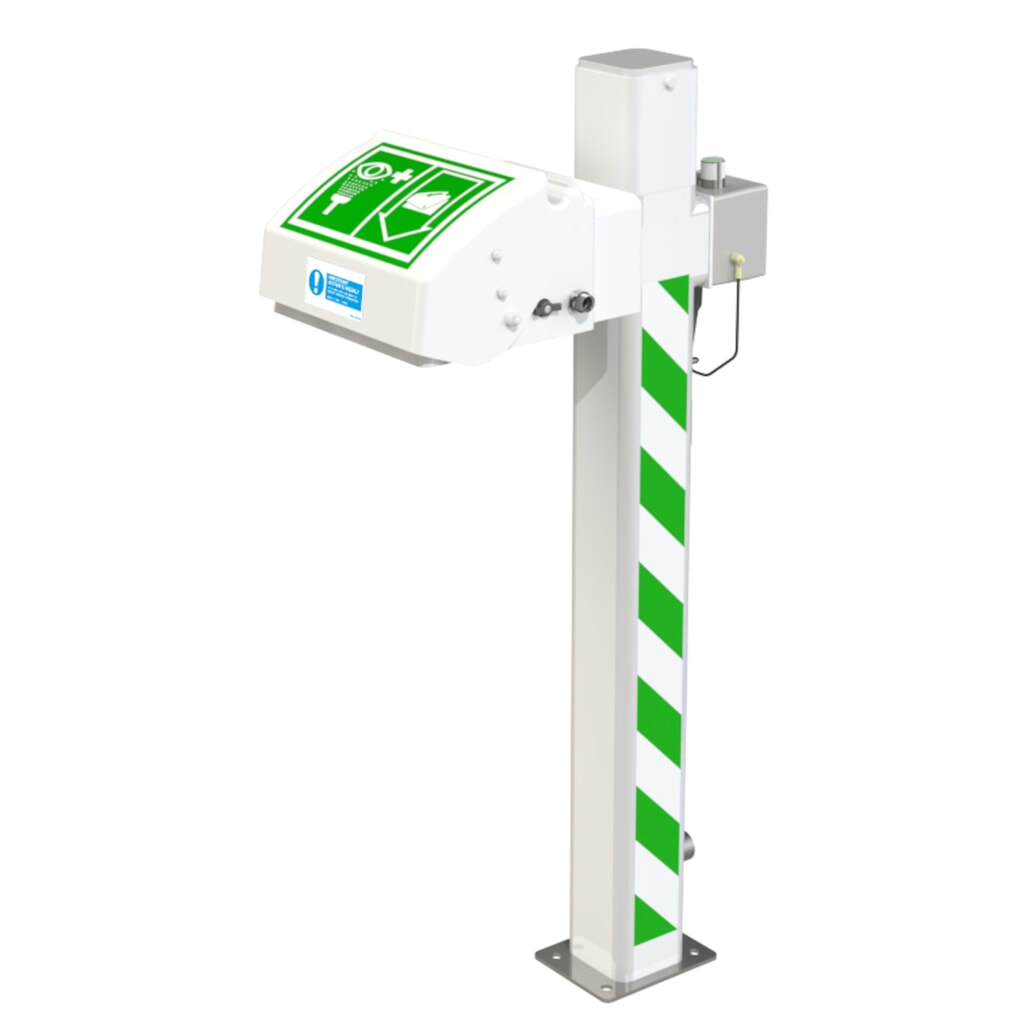 Oog- en gezichtsdouche Justrite® AH45GP Hughes, staand model, voor buitengebruik Product afbeelding: Oog- en gezichtsdouche Justrite® AH45GP Hughes, staand model, voor buitengebruik