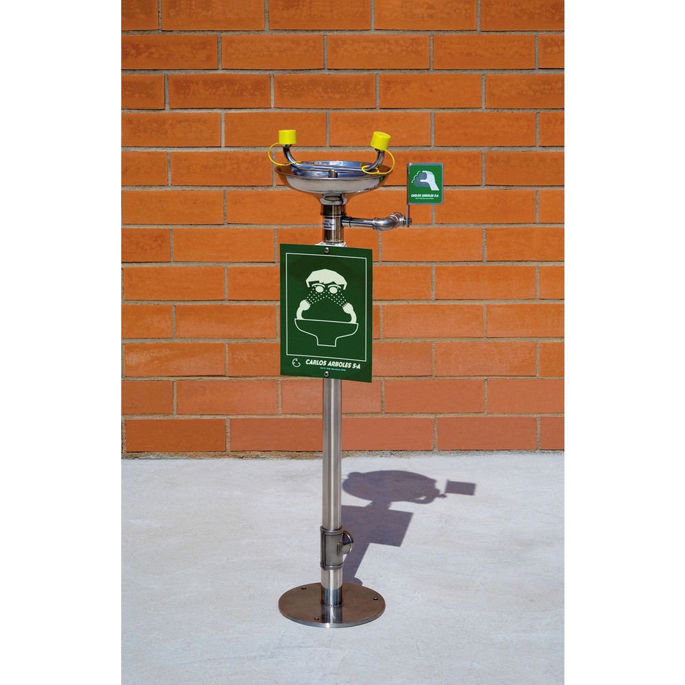 Product afbeelding: Oogdouche Erbstößer®, DIN EN 15154-2 en ANSI Z 358, staand model, volledig van roestvrij staal, met opvangbak, tweestralig