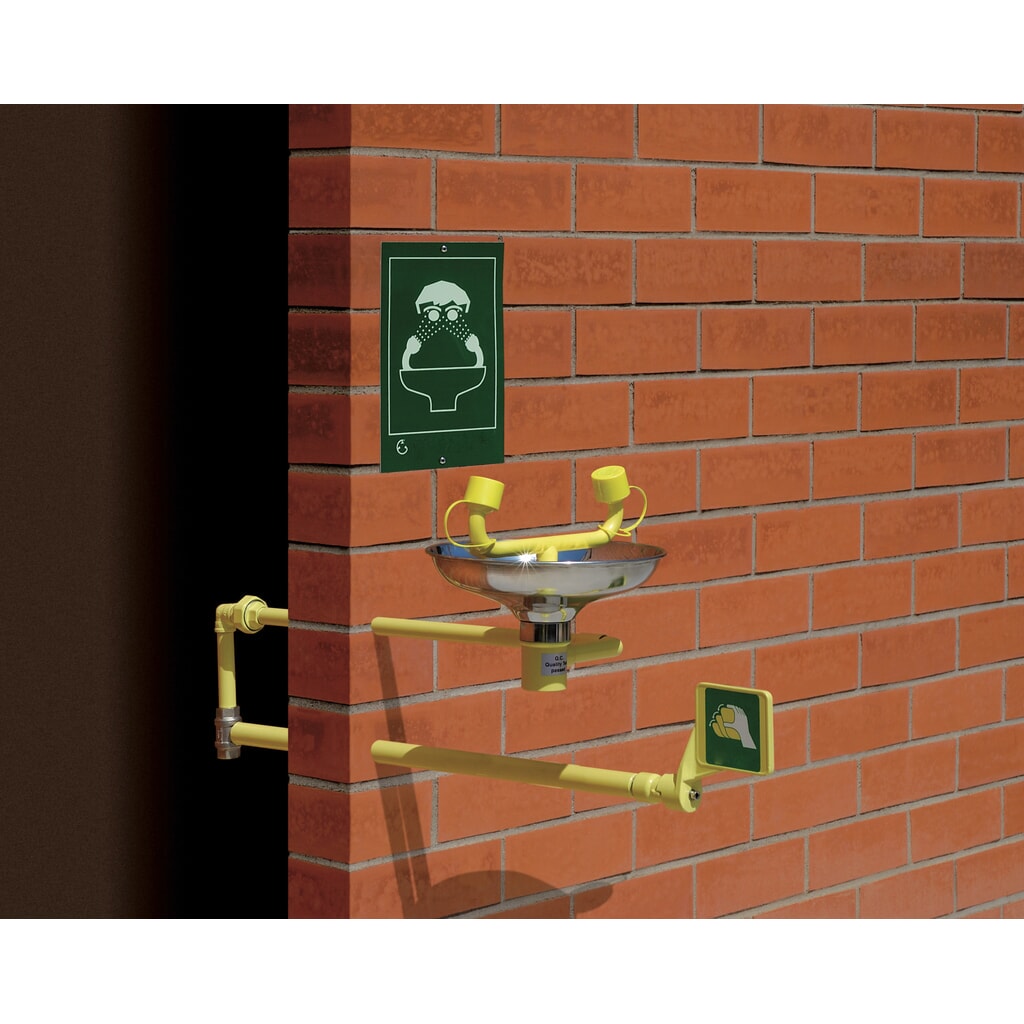 Oogdouche Erbstößer®, DIN EN 15154-2 en ANSI Z 358, wandmontage, met roestvrijstalen opvangbak, tweestralig, vorstbestendig Product afbeelding: Oogdouche Erbstößer®, DIN EN 15154-2 en ANSI Z 358, wandmontage, met roestvrijstalen opvangbak, tweestralig, vorstbestendig
