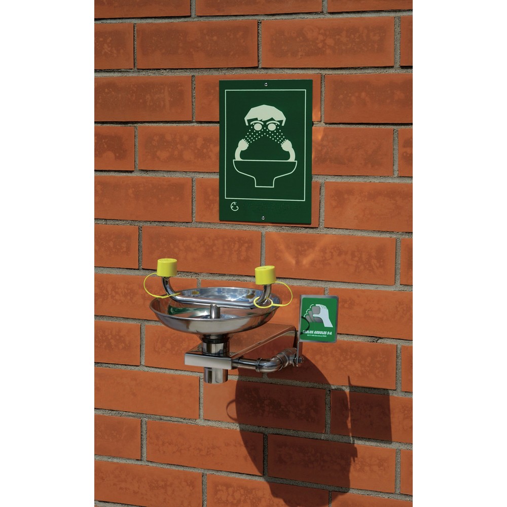 Product afbeelding: Oogdouche Erbstößer®, DIN EN 15154-2 en ANSI Z 358, wandmontage, volledig van roestvrij staal, met opvangbak, tweestralig