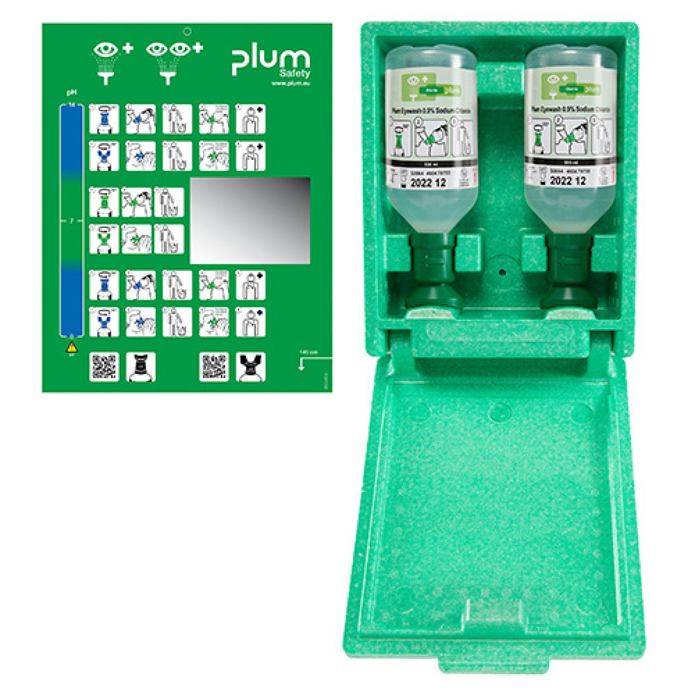 Product afbeelding: Oogspoelstation wandbox, 2x500ml keukenzoutoplossing