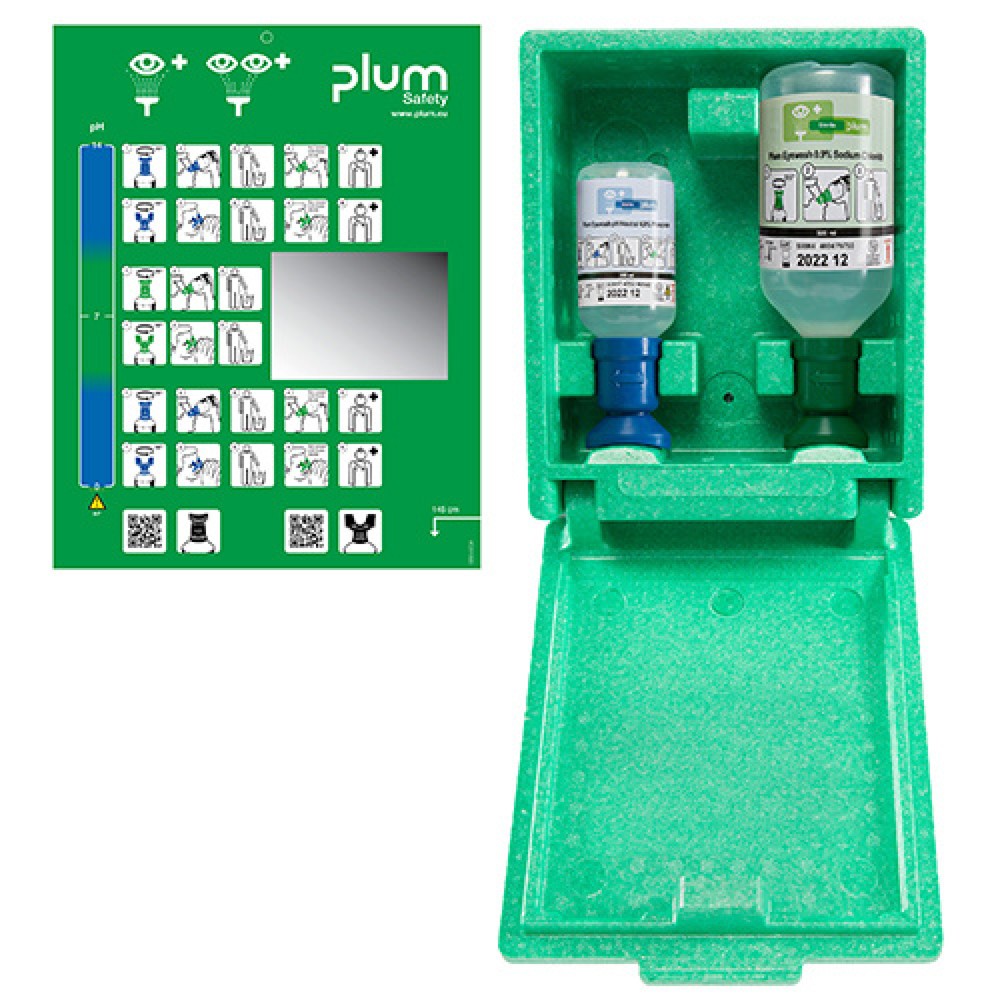 Product afbeelding: Oogspoelstation wandbox, 1x200ml pH-neutraal, 1x500ml NaCl