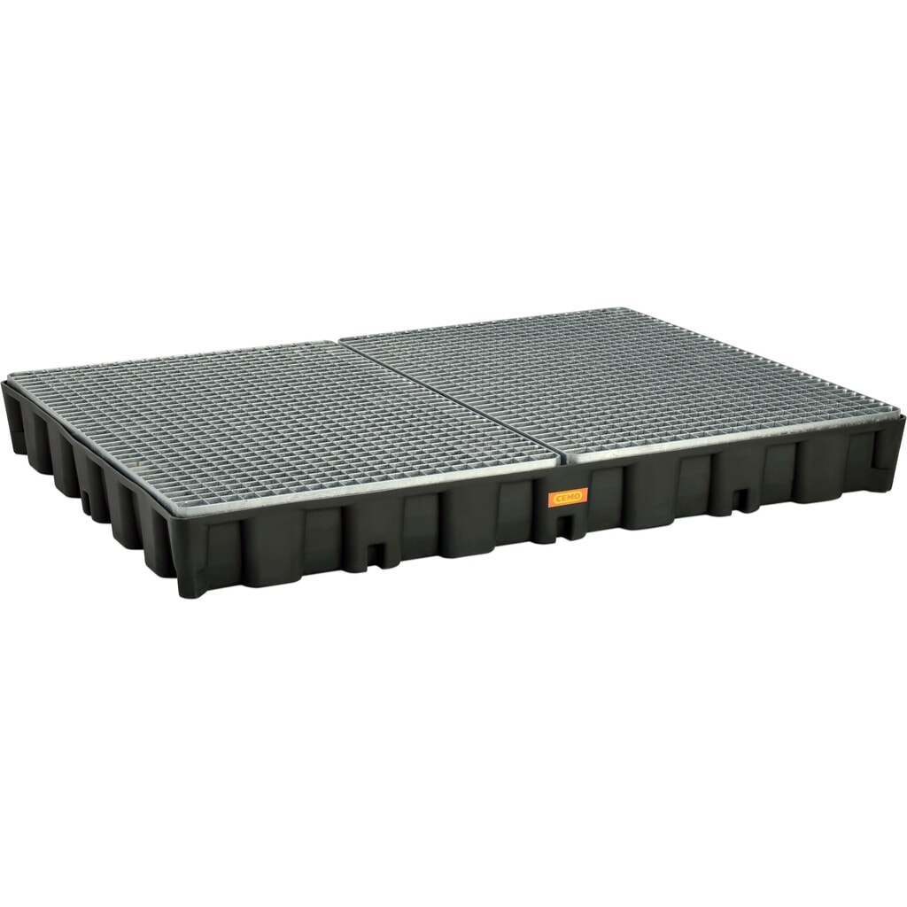 Oppervlakbeschermingssysteem CEMO, uit PE, stalen rooster, 250 l Product afbeelding: Oppervlakbeschermingssysteem CEMO, uit PE, stalen rooster, 250 l