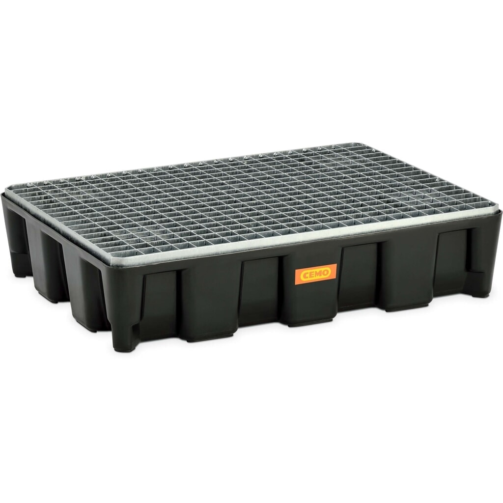 Oppervlakbeschermingssysteem CEMO, uit PE, stalen rooster, 60l Product afbeelding: Oppervlakbeschermingssysteem CEMO, uit PE, stalen rooster, 60l