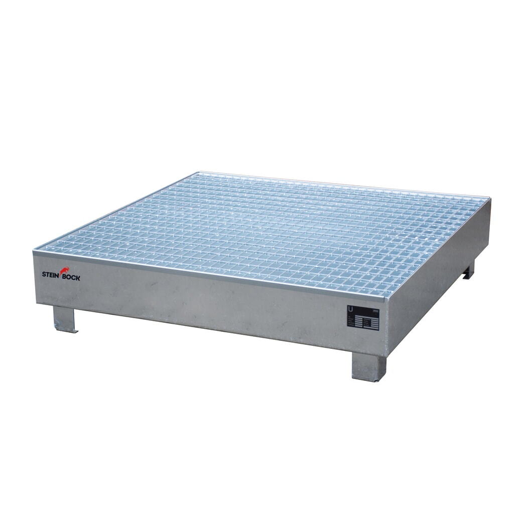 Steinbock® lekbak, 4x 200 l, hxbxd 285 x 1.200 x 1.200 mm, incl. rooster, thermisch verzinkt Product afbeelding: Steinbock® lekbak, 4x 200 l, hxbxd 285 x 1.200 x 1.200 mm, incl. rooster, thermisch verzinkt