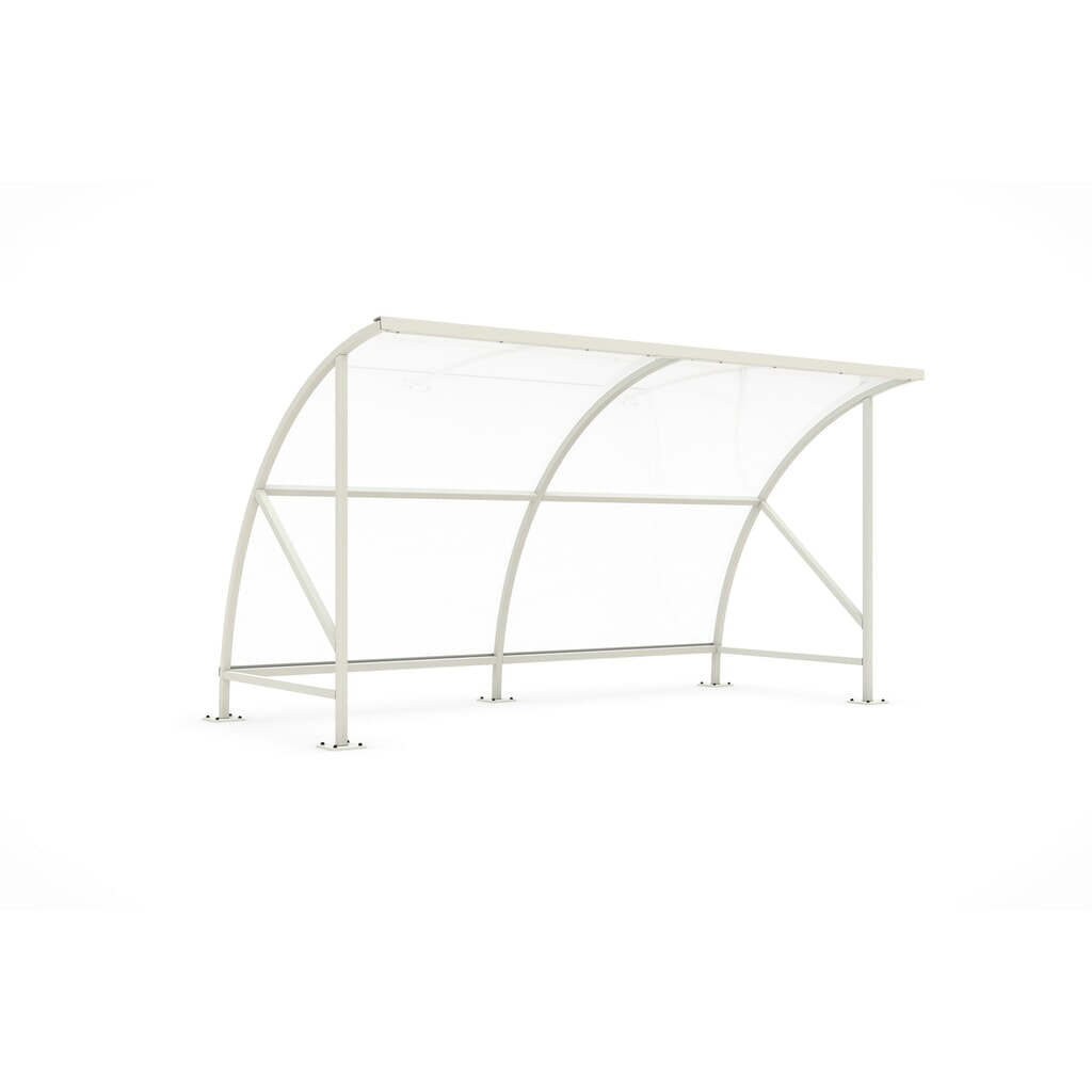 Overkapping SWING in rondboogontwerp, breedte 4.080 mm, RAL 9002 grijswit Product afbeelding: Overkapping SWING in rondboogontwerp, breedte 4.080 mm, RAL 9002 grijswit