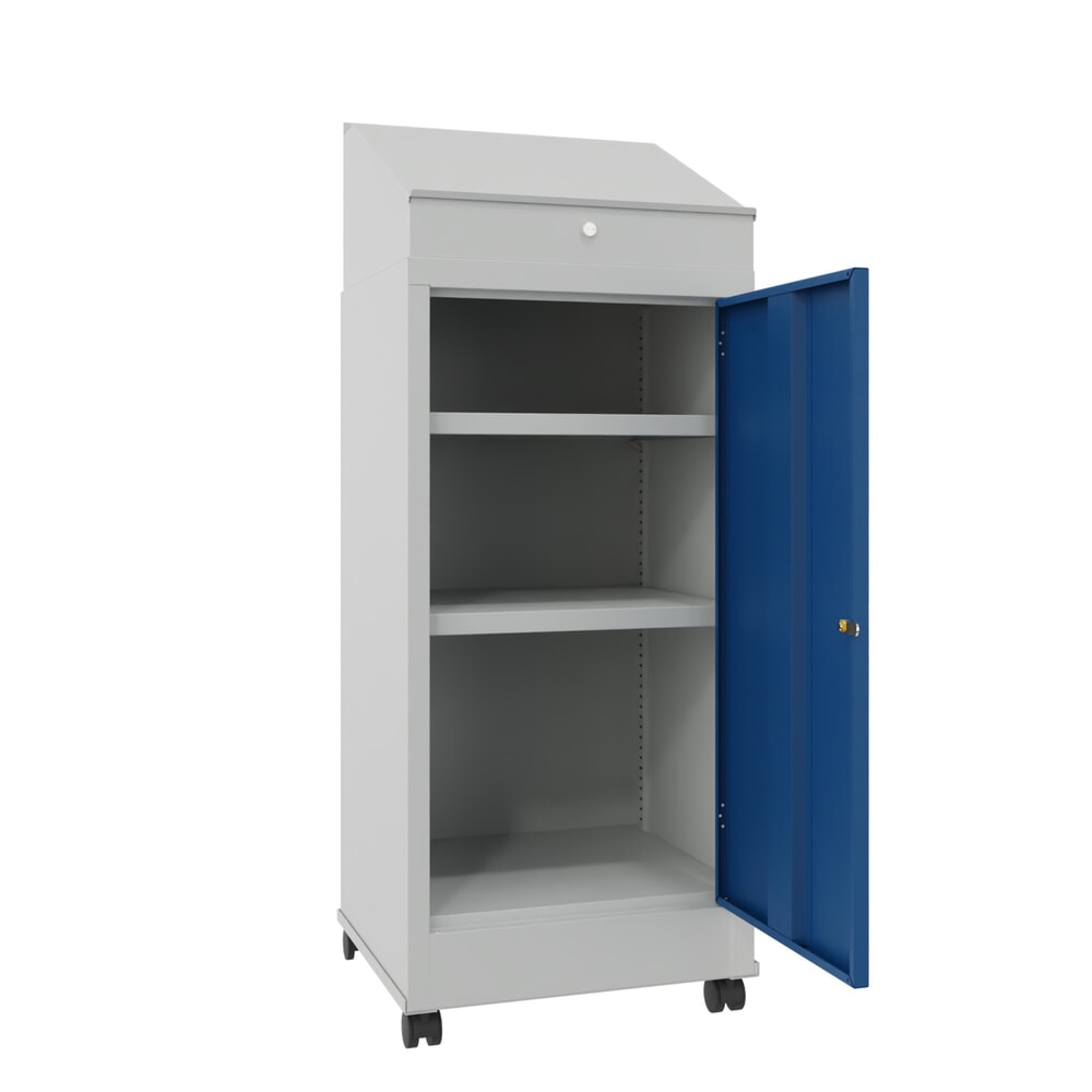 Productafbeelding nr. 2: PAVOY industriële lessenaar, verrijdbaar, hxbxd 1.330 x 500 x 500 mm, 2 planken, lichtgrijs, gentiaanblauw