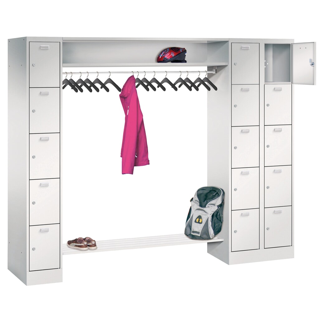 PAVOY lockerkast, 1 x 5 vakken + 1 x 10 vakken, cilinderslot, hxbxd 1.950 x 2.250 x 500 mm, vakbreedte 300 mm Product afbeelding: PAVOY lockerkast, 1 x 5 vakken + 1 x 10 vakken, cilinderslot, hxbxd 1.950 x 2.250 x 500 mm, vakbreedte 300 mm