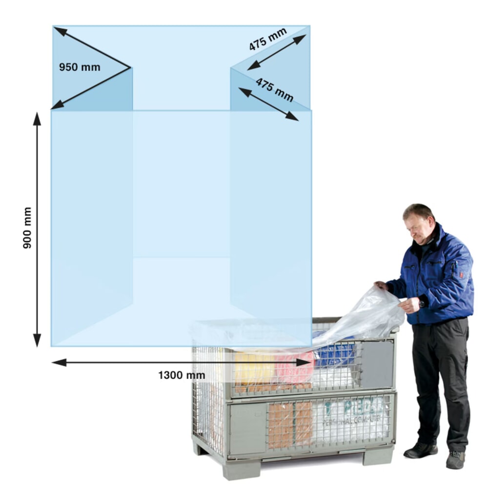 Product afbeelding: PE-Seitenfaltensack, 1300 + 950 x 900 mm (B + Seitenfalte x L), Stärke 90 µ, transparent