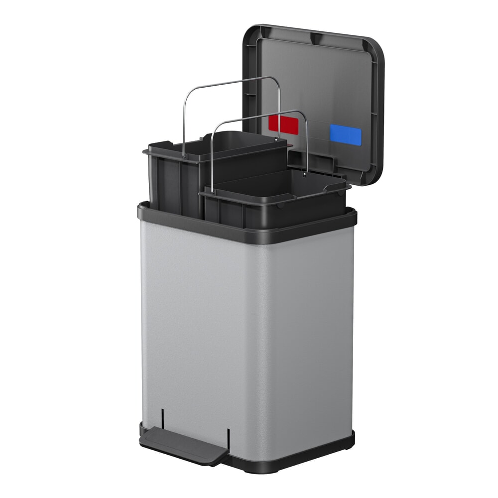 Productafbeelding nr. 3: Hailo pedaalafvalscheidingsbak Öko duo Plus M, 2x 9 liter, gedempt sluitmechanisme, lichtgrijs, mat