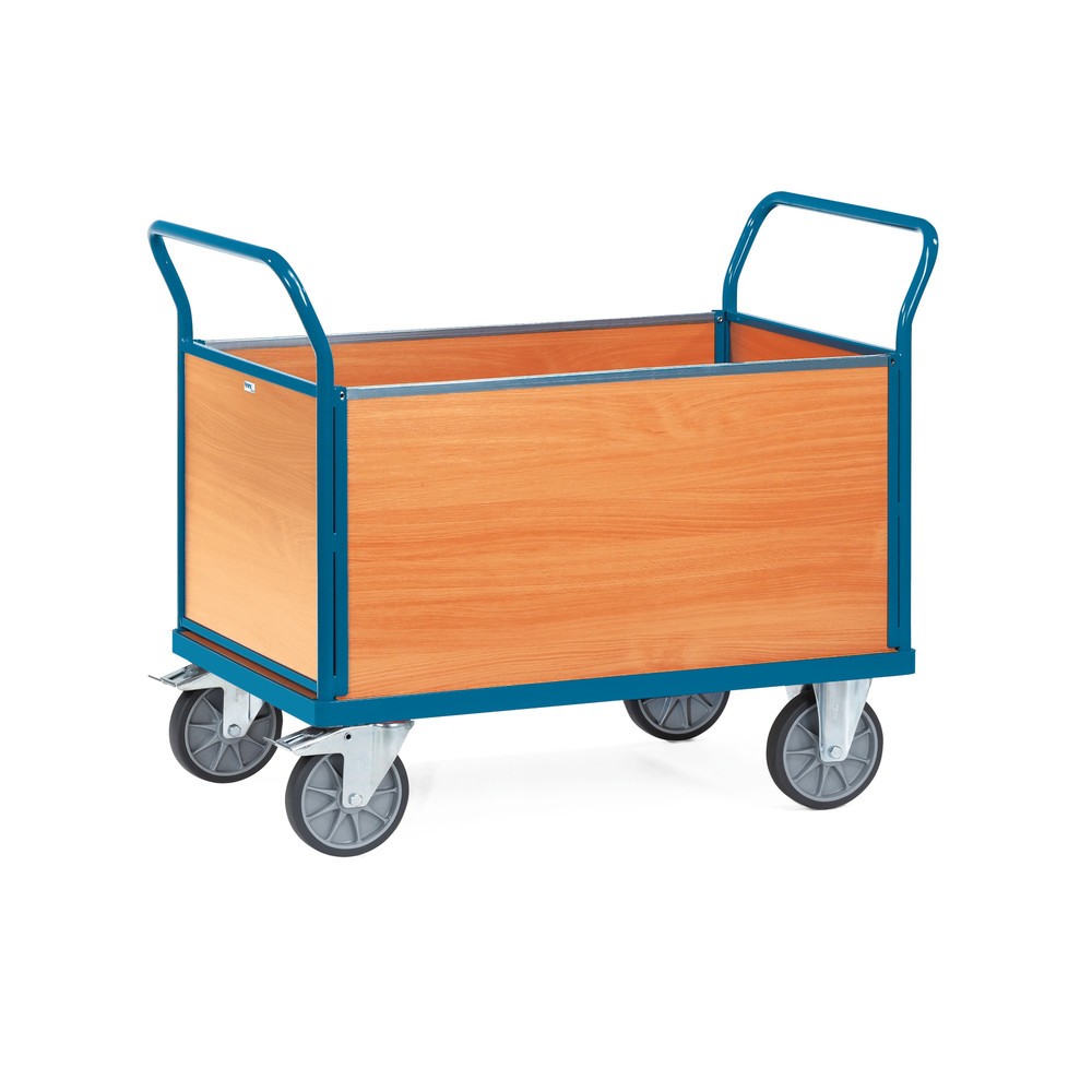 Product afbeelding: Plateauwagen fetra®, 4-zijdige houten wanden, laadvlak bxd 600 x 1.000 mm