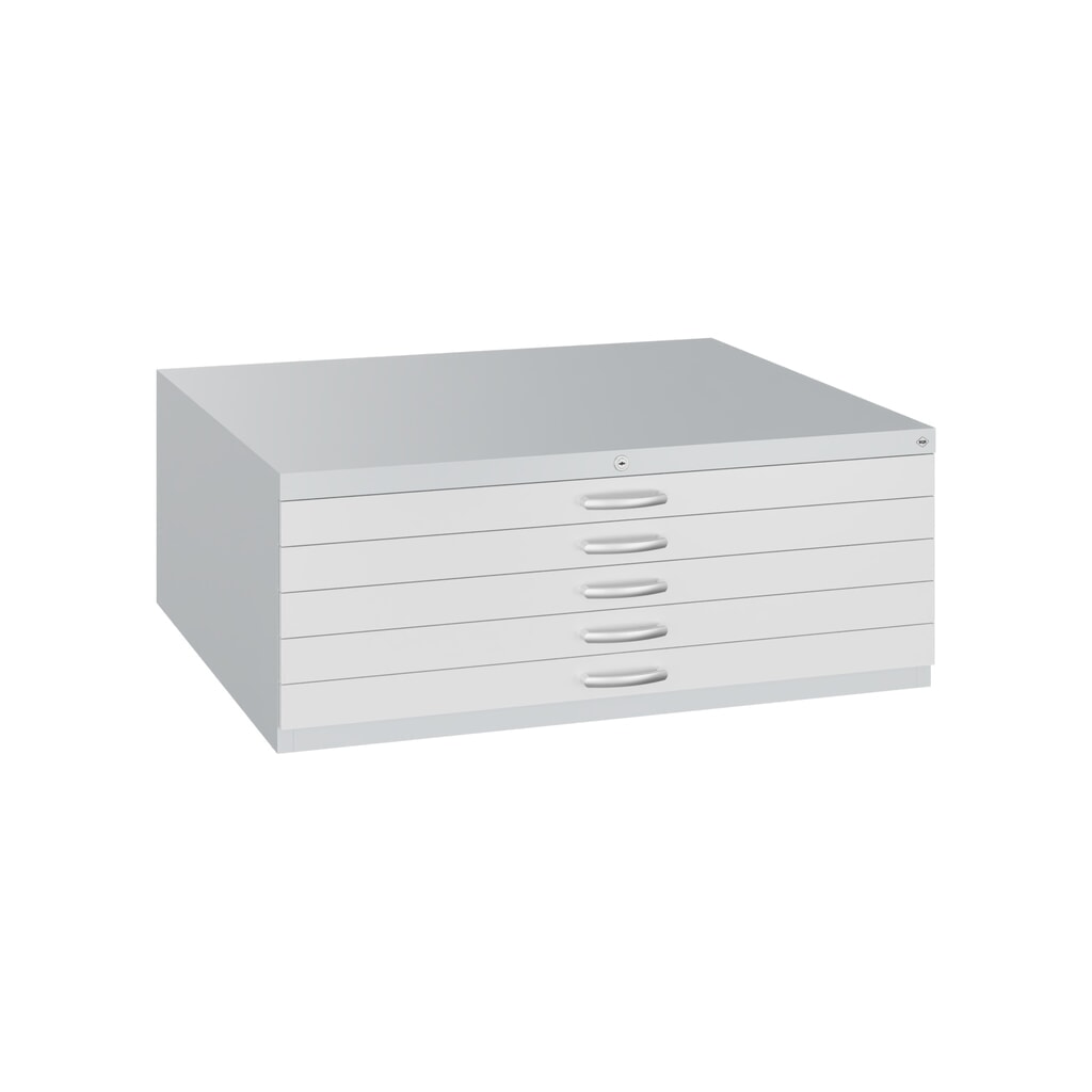 Platte archiefkast C+P, 5 laden DIN A1, lichtgrijs Product afbeelding: Platte archiefkast C+P, 5 laden DIN A1, lichtgrijs
