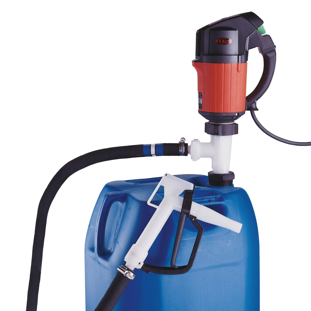 Pompset voor geconcentreerde zuren en logen, voor jerrycans en vaten Product afbeelding: Pompset voor geconcentreerde zuren en logen, voor jerrycans en vaten
