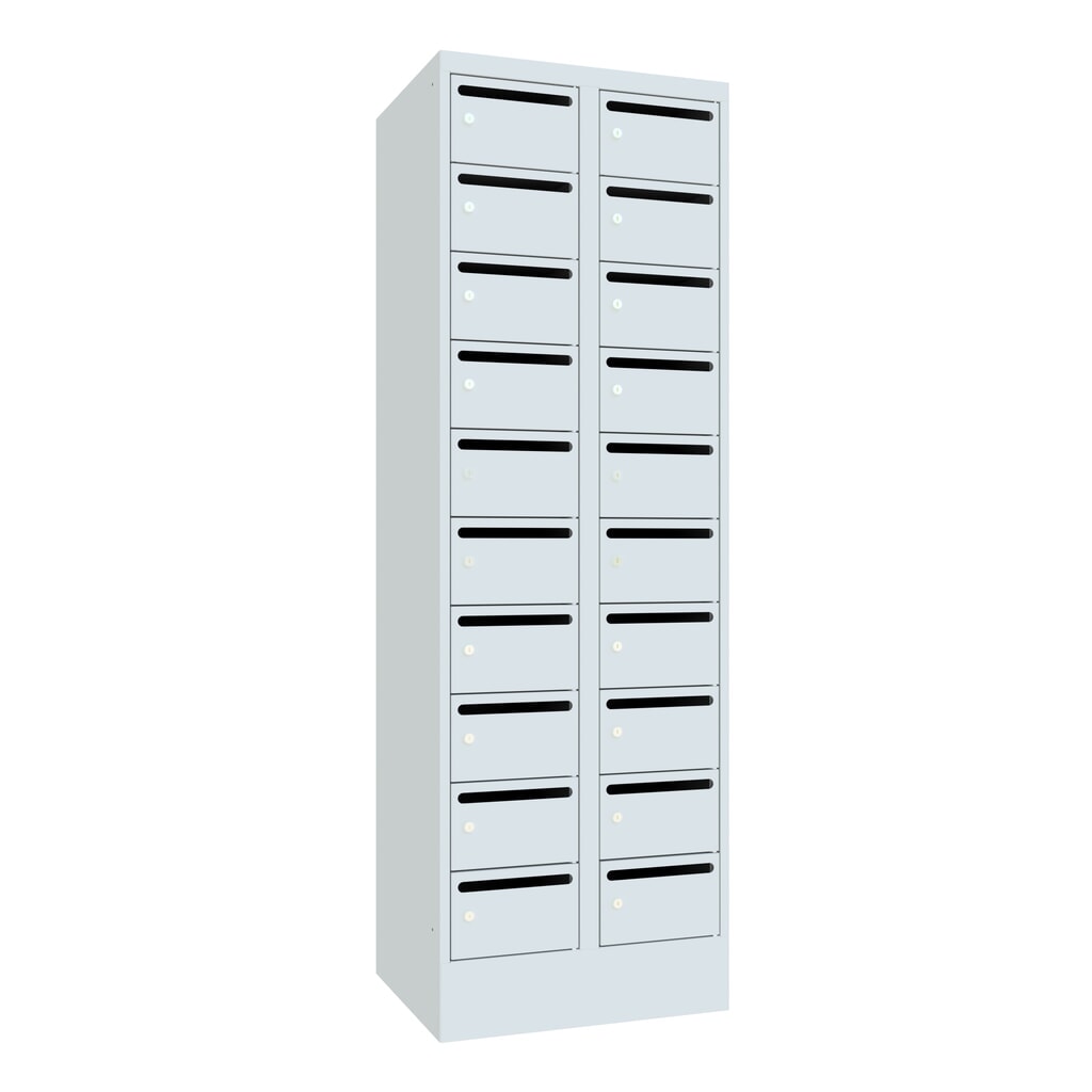 Postsorteerkast PAVOY, 2x 10 vakken, hxbxd 1.850 x 630 x 500 mm, lichtgrijs, lichtgrijs Product afbeelding: Postsorteerkast PAVOY, 2x 10 vakken, hxbxd 1.850 x 630 x 500 mm, lichtgrijs, lichtgrijs