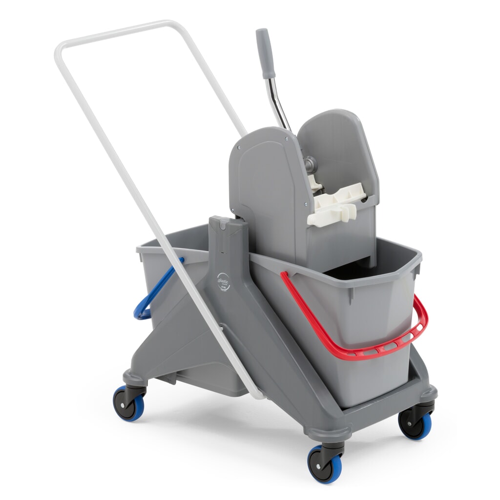 Productafbeelding nr. 7: Professionele set schoonmaakwagen Steinbock®, met twee emmers 2 x 15 liter, 5 x katoenmop 500 mm, 2-delige chromen steel, klapbare houder, 2 x microvezeldoek en combiruitenwasser