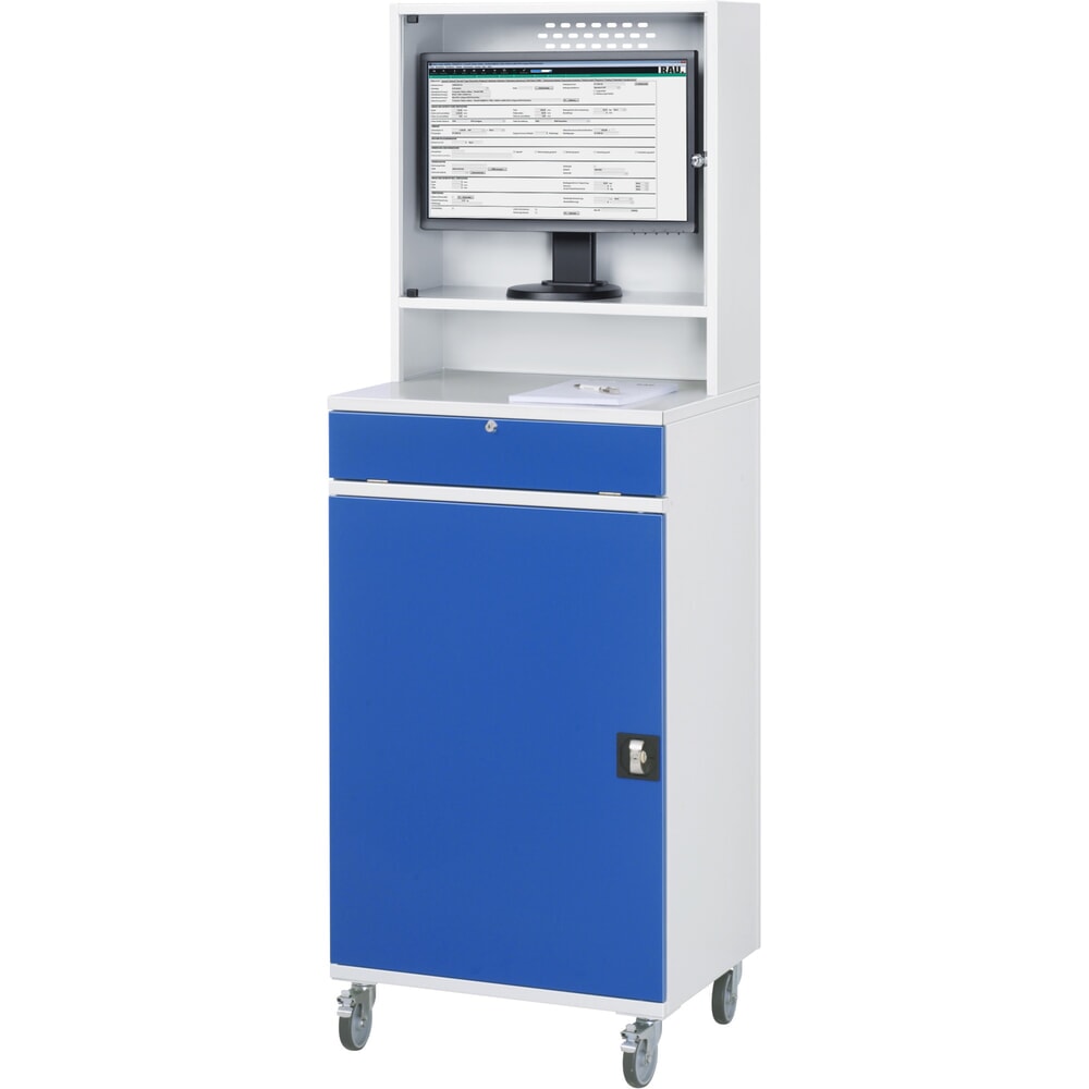 Productafbeelding nr. 3: Mobiele computerkast RAU, monitorbehuizing, uitschuifblad voor het toetsenbord, draaideur, aantal lades x h x b: 2 x 80 x 570 mm