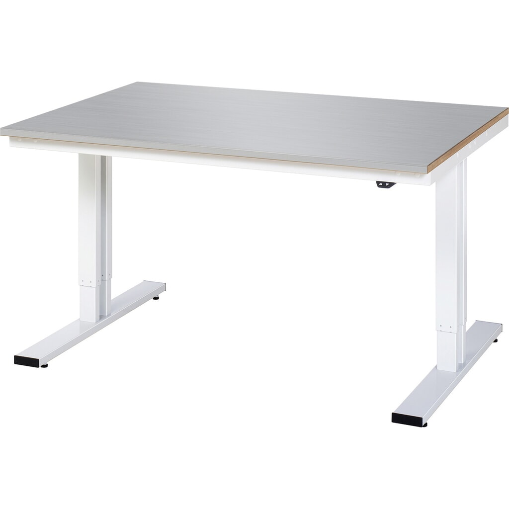 Product afbeelding: RAU elektrisch in hoogte verstelbare werktafel serie adlatus 300, h x b x d 720-1.120 x 1.500 x 1.000 mm, werkblad met bekleding van roestvrijstalen plaat