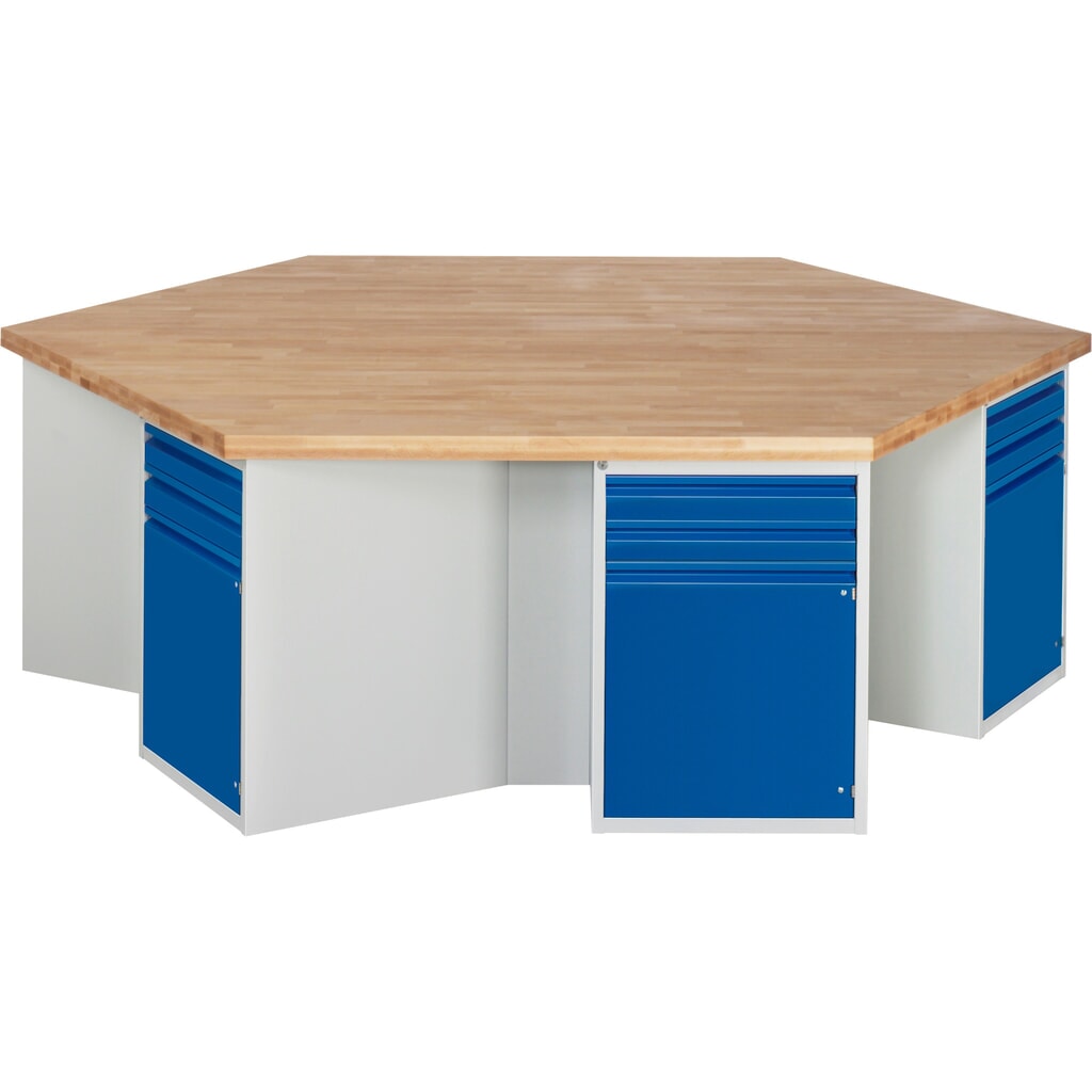 RAU groepswerkbank serie 4000, 6 kasten, hxbxd 840 x 2.700 x 2.340 mm, x voor 90% uittrekbare lades met greeprand, 1 legbord Productafbeelding nr. 1: RAU groepswerkbank serie 4000, 6 kasten, hxbxd 840 x 2.700 x 2.340 mm, x voor 90% uittrekbare lades met greeprand, 1 legbord