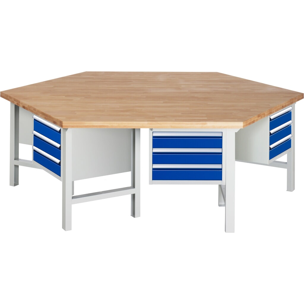 Product afbeelding: RAU groepswerkbank serie 4000, 6 kasten, hxbxd 840 x 2.700 x 2.340 mm, x voor 90% uittrekbare lades