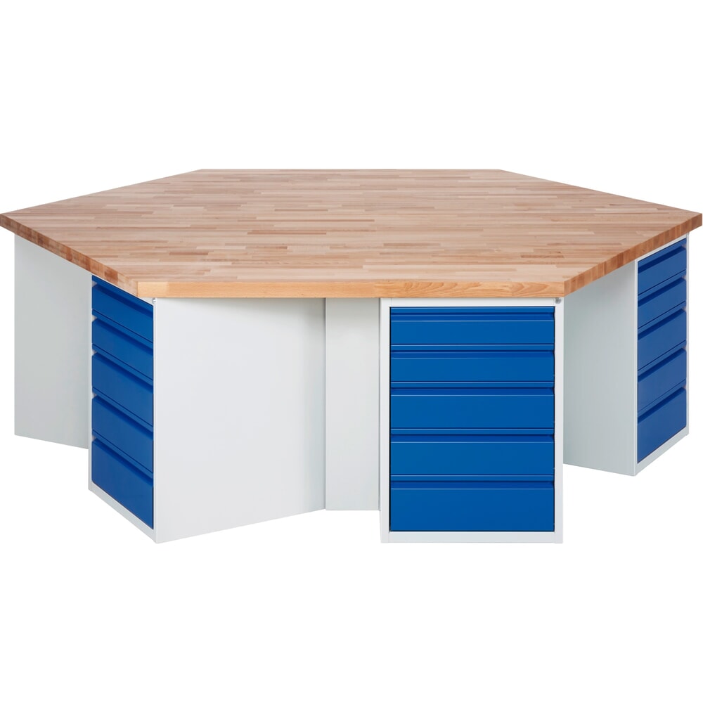 Productafbeelding nr. 1: RAU groepswerkbank serie 4000, 6 kasten, hxbxd 840 x 2.700 x 2.340 mm, x voor 90% uittrekbare lades 12 x 120 mm, 12 x 150 mm, 6 x 180 mm
