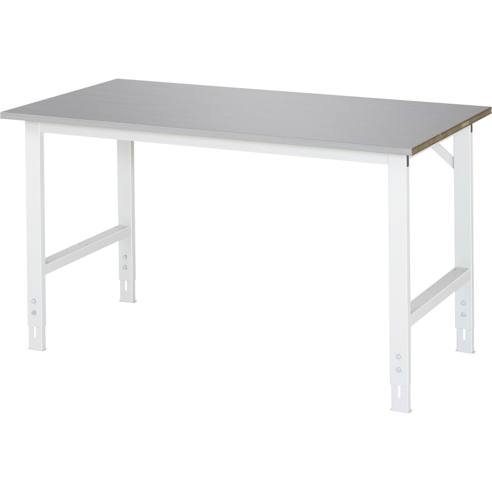 Productafbeelding nr. 1: RAU in hoogte verstelbare werktafel serie TOM, h x b x d 760-1.080 x 1.500 x 800 mm, werkblad met bekleding van roestvrijstalen plaat