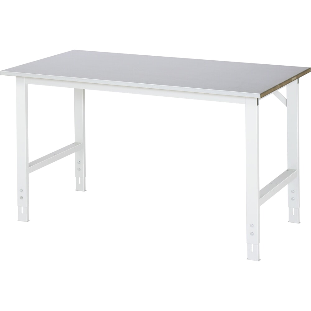 Productafbeelding nr. 1: RAU in hoogte verstelbare werktafel serie TOM, h x b x d 760-1.080 x 1.500 x 800 mm, werkblad met bekleding van roestvrijstalen plaat