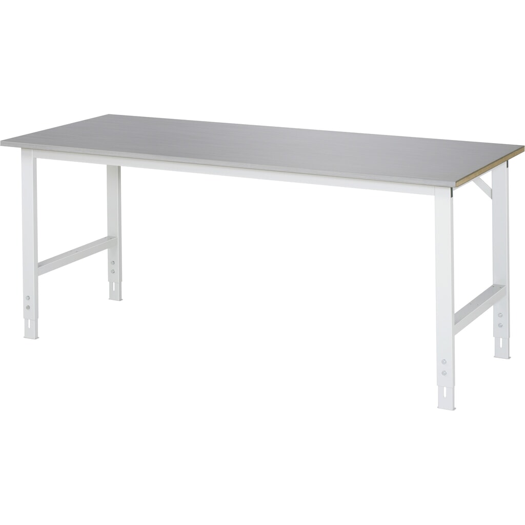 Product afbeelding: RAU in hoogte verstelbare werktafel serie TOM, h x b x d 760-1.080 x 2.000 x 800 mm, werkblad met bekleding van roestvrijstalen plaat