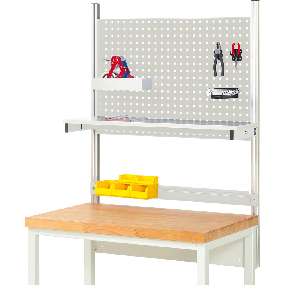 Product afbeelding: Werkbankopbouw RAU, hxbxd 1.130 x 1.000 x 350 mm, met 1 legbord / plaat met melamineharscoating en 1 draagrail, complete set 01 voor productbreedte 1.000 mm