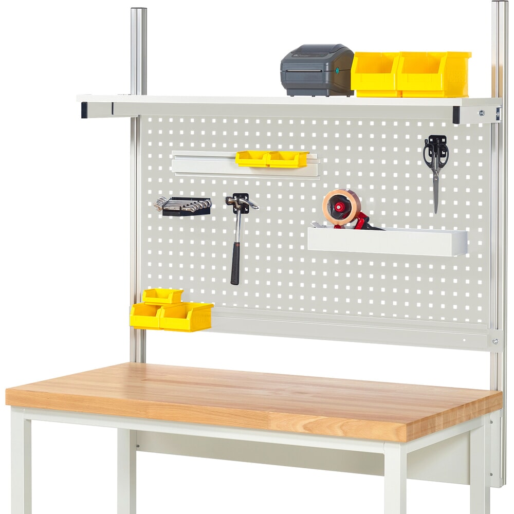 Product afbeelding: Werkbankopbouw RAU, hxbxd 1.130 x 1.250 x 350 mm, met 1 legbord / plaat met melamineharscoating en 1 draagrail, complete set 01 voor productbreedte 1.250 mm